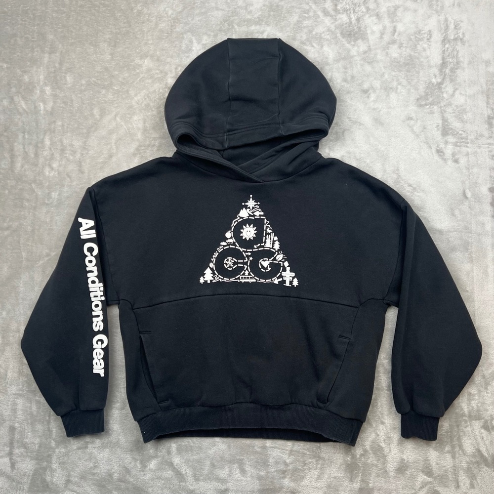Nike ACG Kids Graphic Fleece Hoodie Black DR5485-010 Large